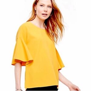 Ann Taylor Mustard Yellow Bell Sleeve Blouse Top Sz L